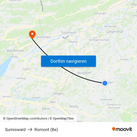 Sumiswald to Romont (Be) map