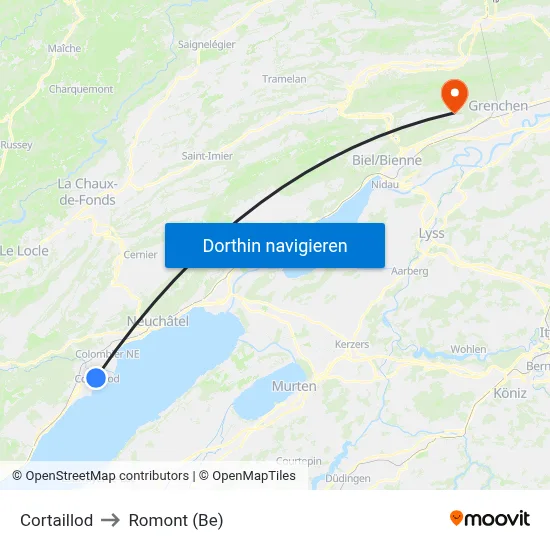 Cortaillod to Romont (Be) map