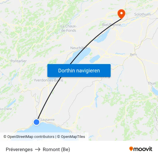 Préverenges to Romont (Be) map