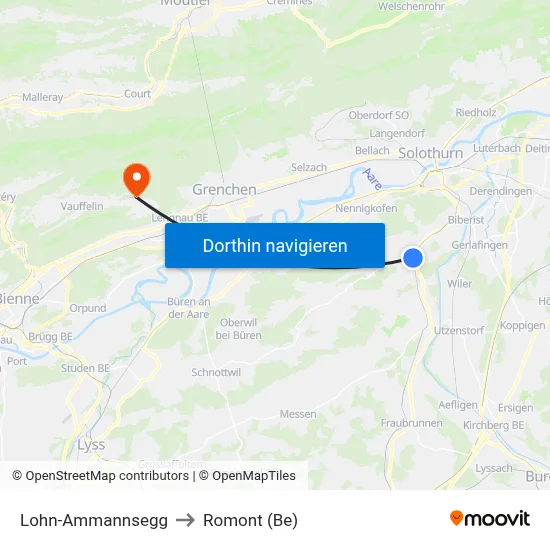 Lohn-Ammannsegg to Romont (Be) map