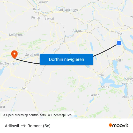 Adliswil to Romont (Be) map
