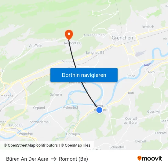 Büren An Der Aare to Romont (Be) map