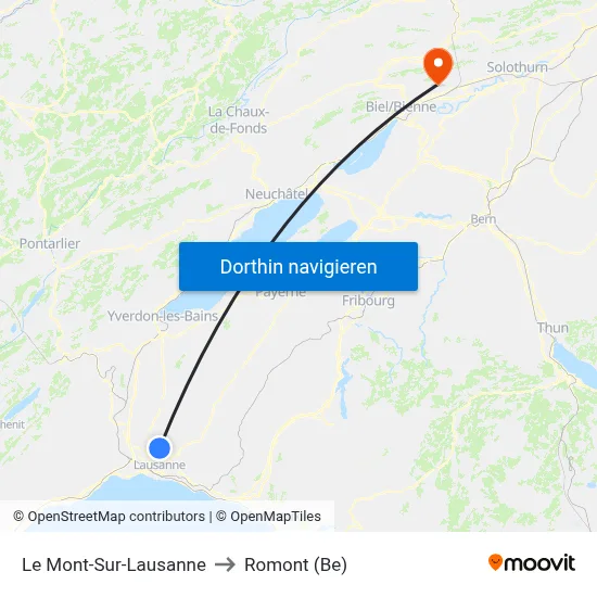 Le Mont-Sur-Lausanne to Romont (Be) map