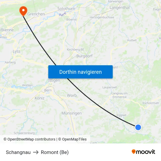 Schangnau to Romont (Be) map