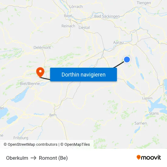 Oberkulm to Romont (Be) map