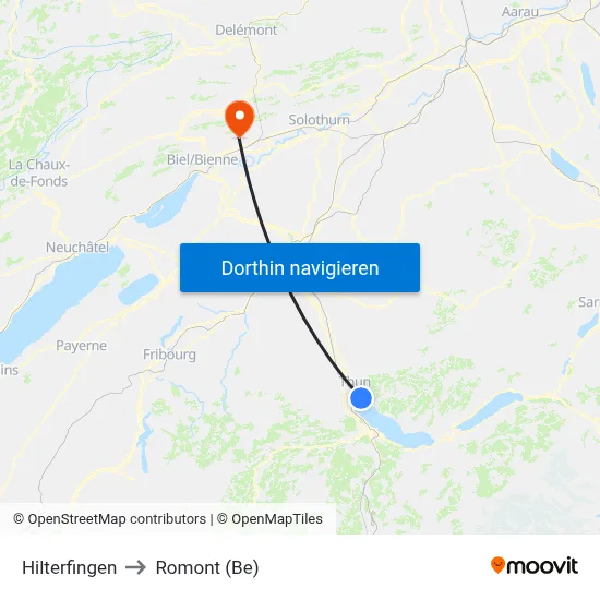 Hilterfingen to Romont (Be) map