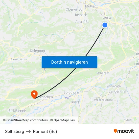 Seltisberg to Romont (Be) map