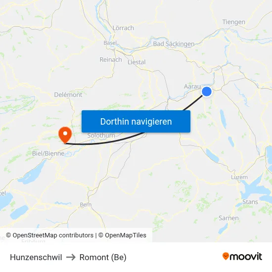 Hunzenschwil to Romont (Be) map
