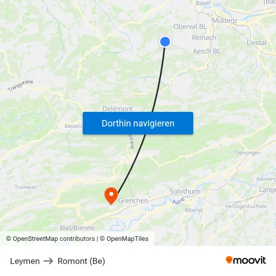 Leymen to Romont (Be) map