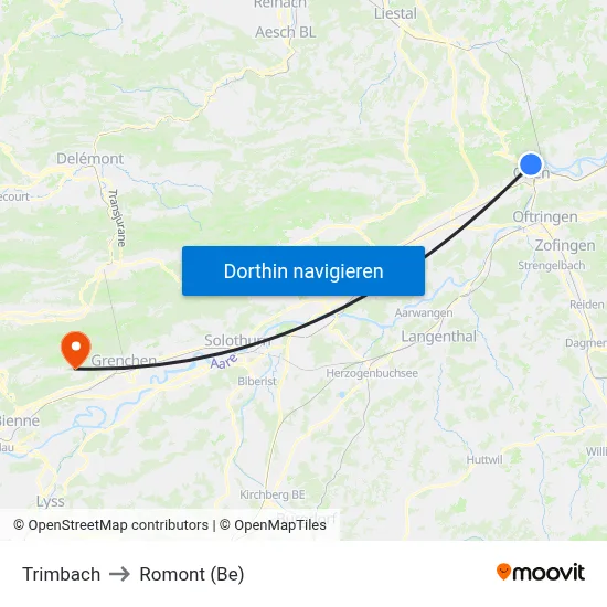 Trimbach to Romont (Be) map