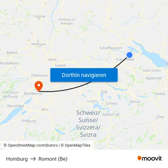 Homburg to Romont (Be) map