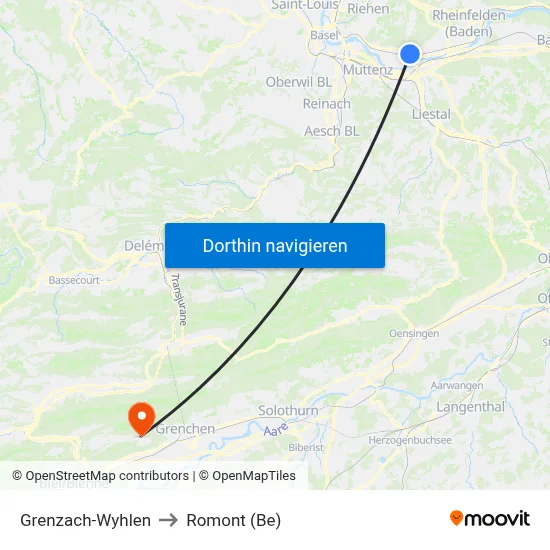 Grenzach-Wyhlen to Romont (Be) map