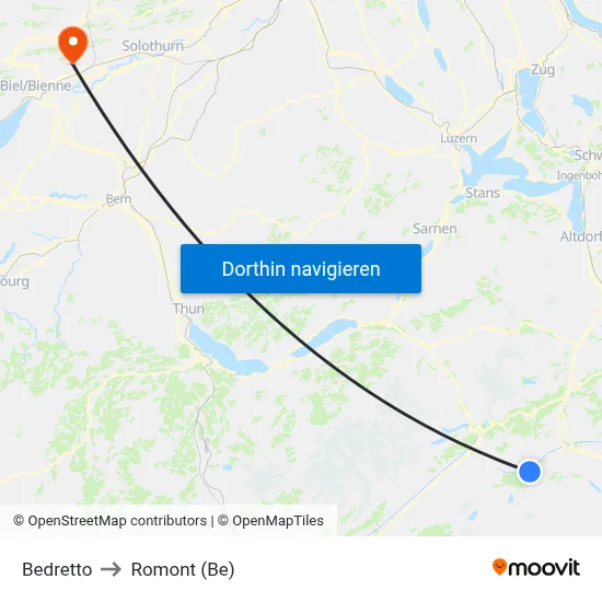 Bedretto to Romont (Be) map