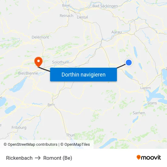 Rickenbach to Romont (Be) map