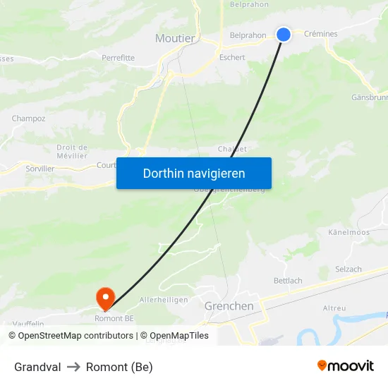 Grandval to Romont (Be) map