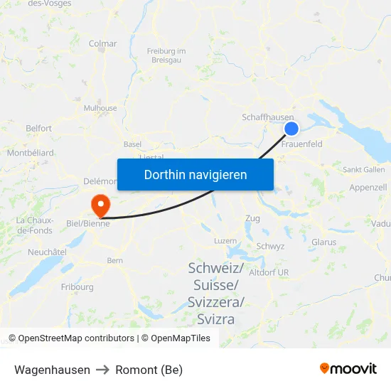 Wagenhausen to Romont (Be) map