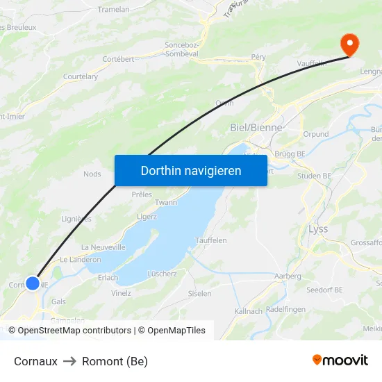 Cornaux to Romont (Be) map