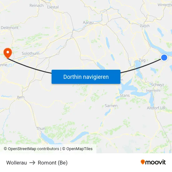 Wollerau to Romont (Be) map