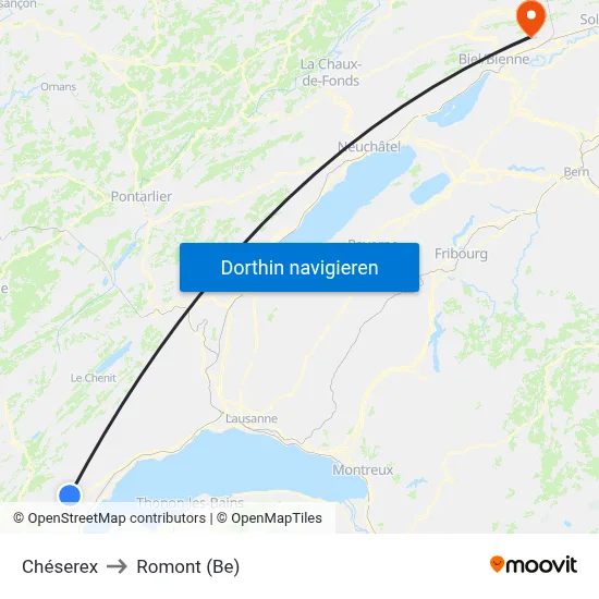 Chéserex to Romont (Be) map