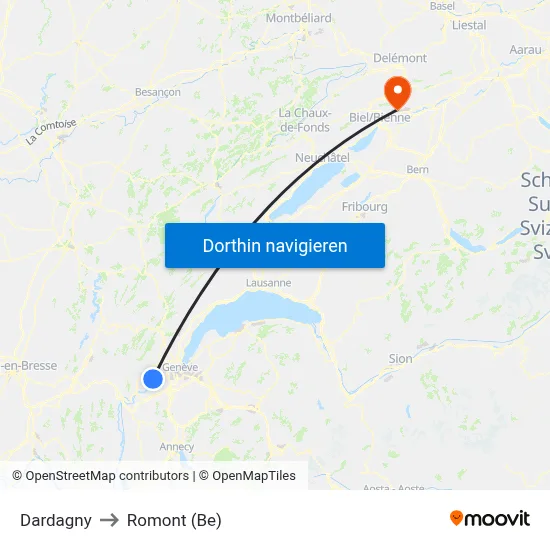 Dardagny to Romont (Be) map