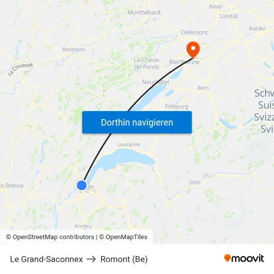 Le Grand-Saconnex to Romont (Be) map