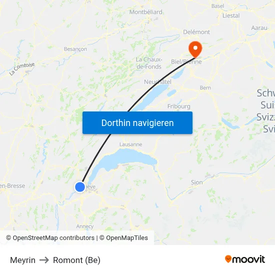 Meyrin to Romont (Be) map