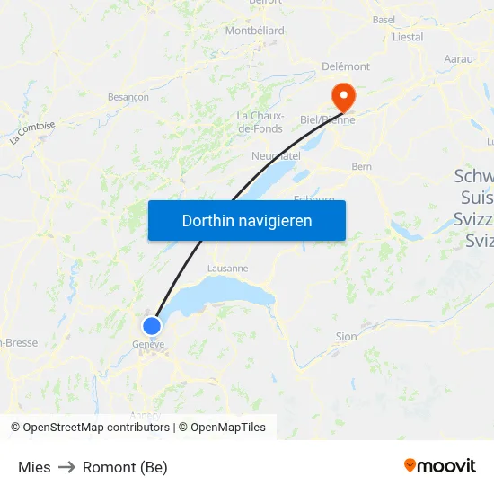 Mies to Romont (Be) map