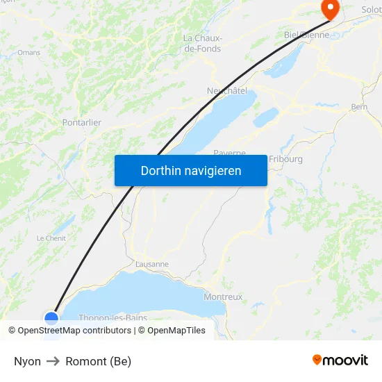 Nyon to Romont (Be) map