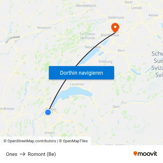 Onex to Romont (Be) map