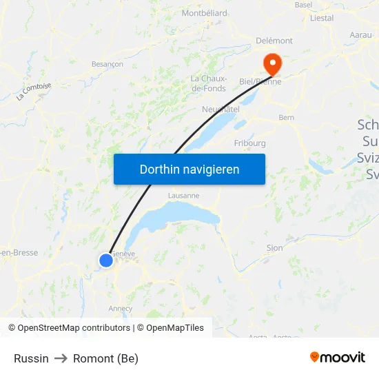 Russin to Romont (Be) map