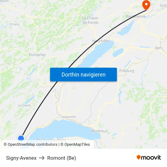 Signy-Avenex to Romont (Be) map