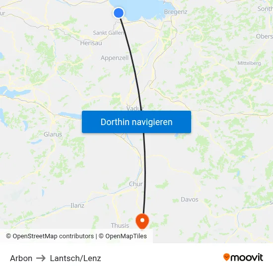 Arbon to Lantsch/Lenz map