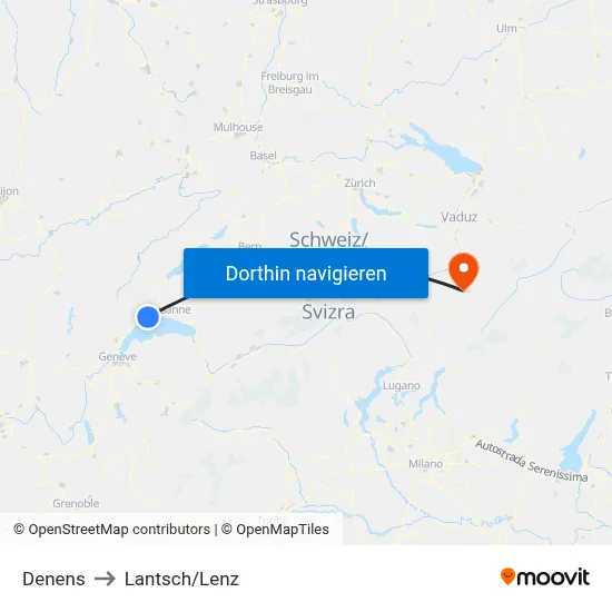 Denens to Lantsch/Lenz map