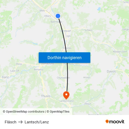 Fläsch to Lantsch/Lenz map