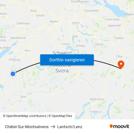Châtel-Sur-Montsalvens to Lantsch/Lenz map
