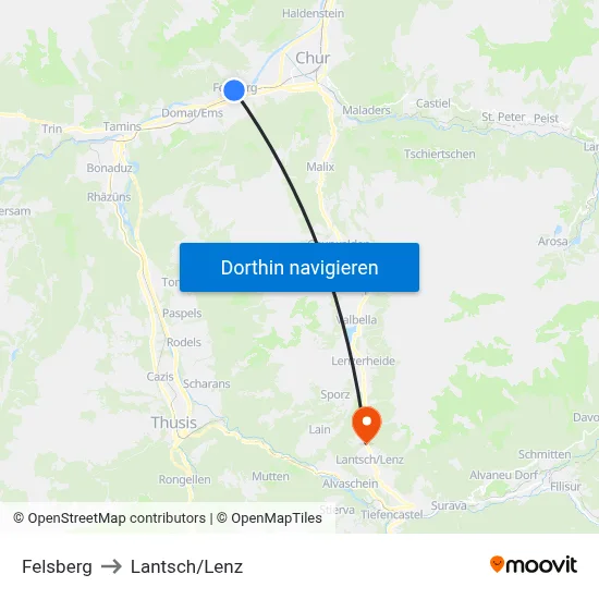 Felsberg to Lantsch/Lenz map