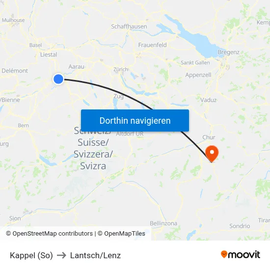 Kappel (So) to Lantsch/Lenz map