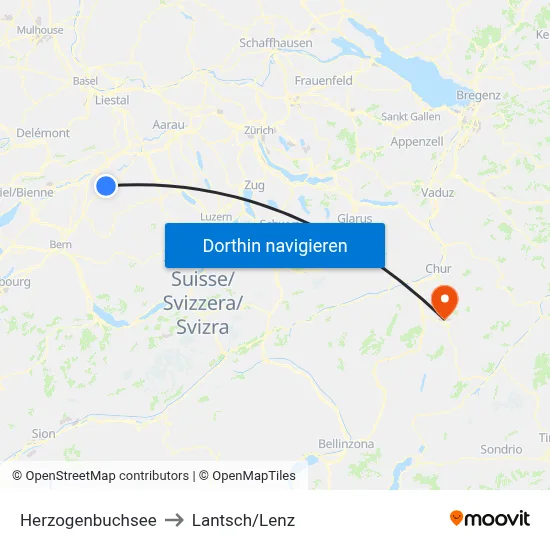 Herzogenbuchsee to Lantsch/Lenz map