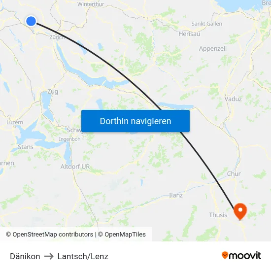 Dänikon to Lantsch/Lenz map