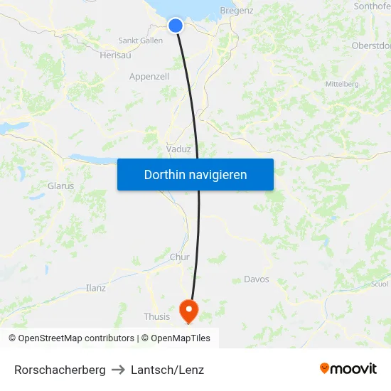 Rorschacherberg to Lantsch/Lenz map