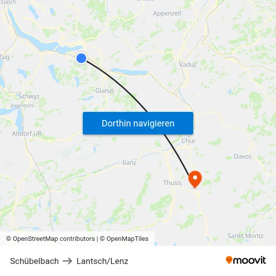 Schübelbach to Lantsch/Lenz map