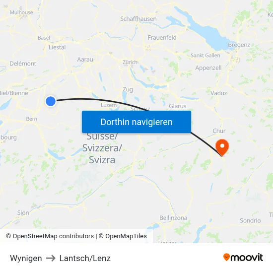 Wynigen to Lantsch/Lenz map