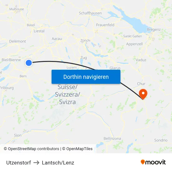 Utzenstorf to Lantsch/Lenz map