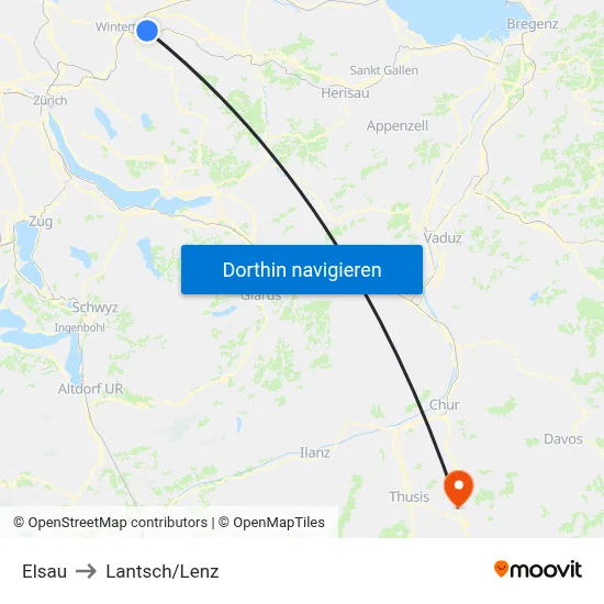 Elsau to Lantsch/Lenz map
