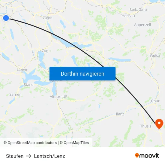 Staufen to Lantsch/Lenz map