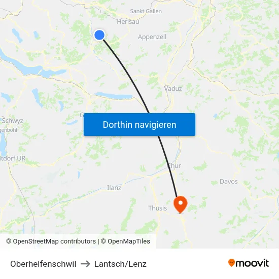 Oberhelfenschwil to Lantsch/Lenz map