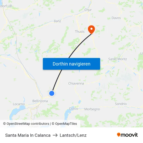 Santa Maria In Calanca to Lantsch/Lenz map