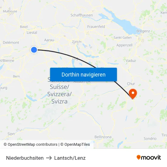 Niederbuchsiten to Lantsch/Lenz map