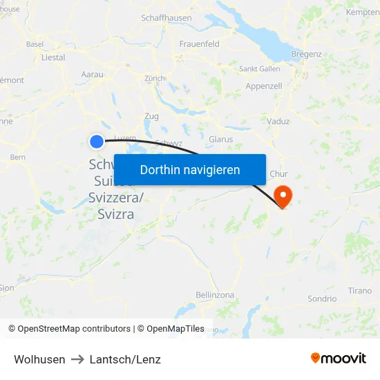 Wolhusen to Lantsch/Lenz map