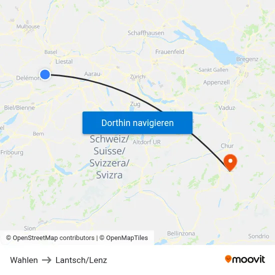 Wahlen to Lantsch/Lenz map
